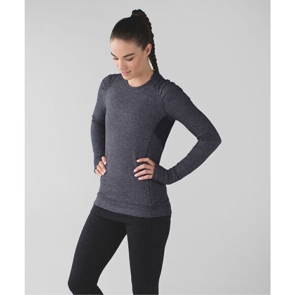 Lululemon Think Fast Long Sleeve - Heathered Herringbone Heathered Black Black / - Picture 1 of 16